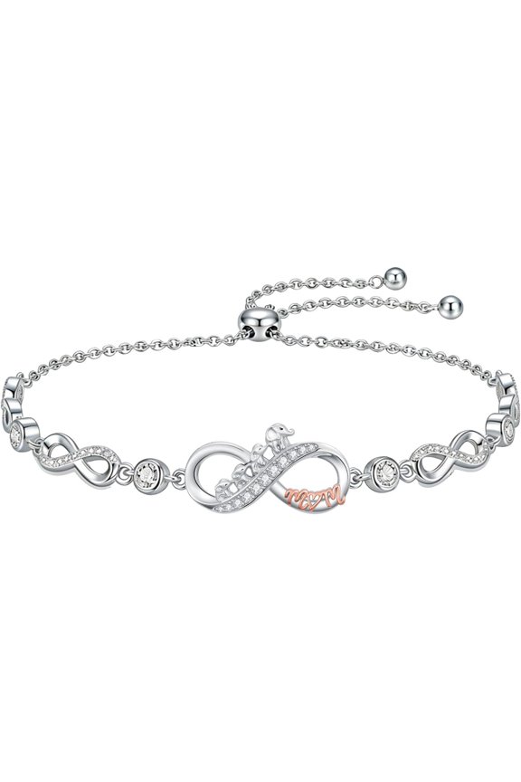 Four Elephant Bracelet 925 Sterling Silver Infinity Elephant Bracelet Mom Jewelry Gifts for Women Mom,Chain Length 7"+2" Extend
