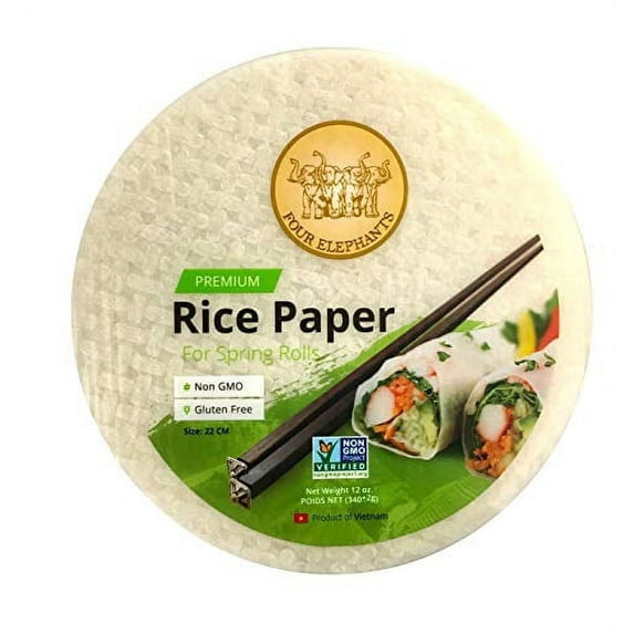Four Elephants Premium Spring Roll Rice Paper 3pk Round Non-GMO Verified 22 CM