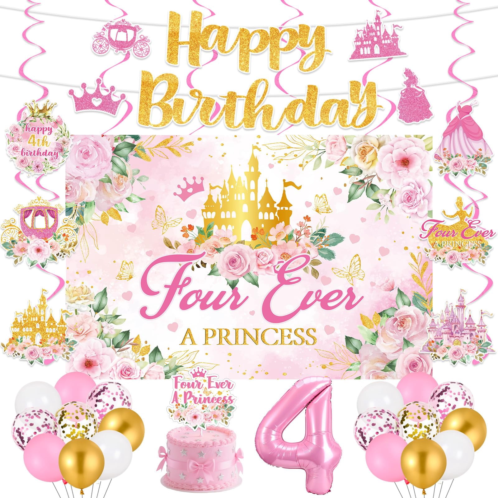 Four Ever a FEV6 Princess Decorations Pink Sweet Party Supplies Include ...
