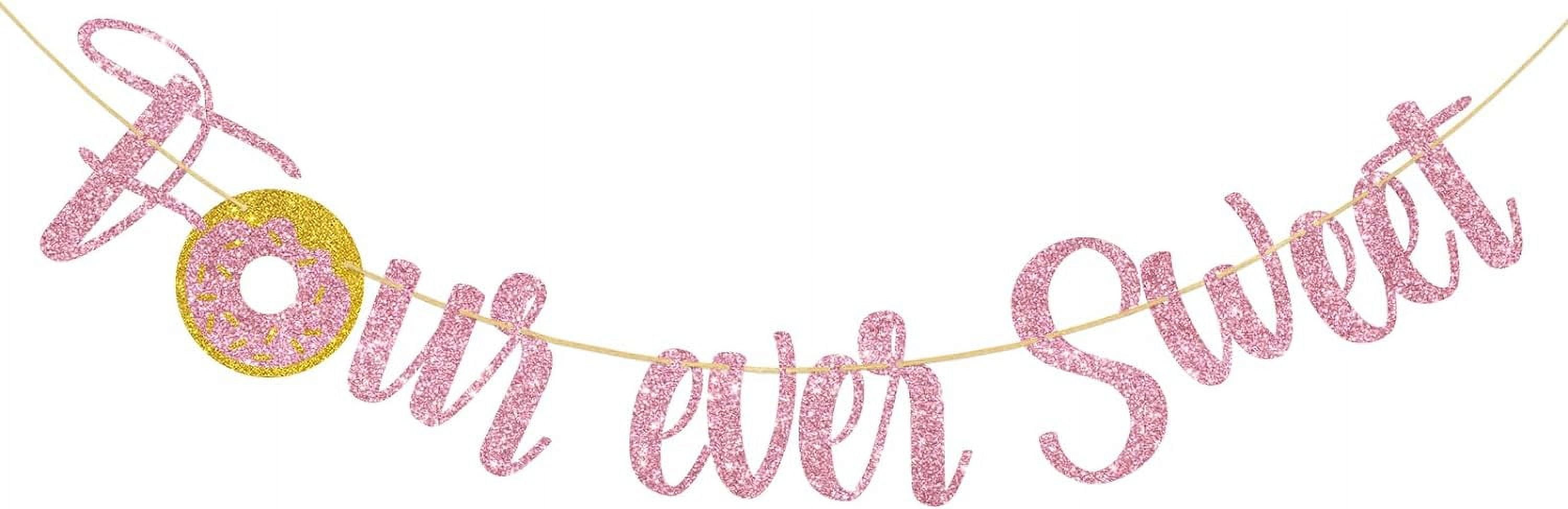 Four Ever Sweet Banner, Doughnut Theme 4th Birthday Party Sign, Happy 4th Birthday/Donut Grow Up, Pink Glitter Girls 4th Birthday Party Decoration Bunting Garland Photo Booth Props