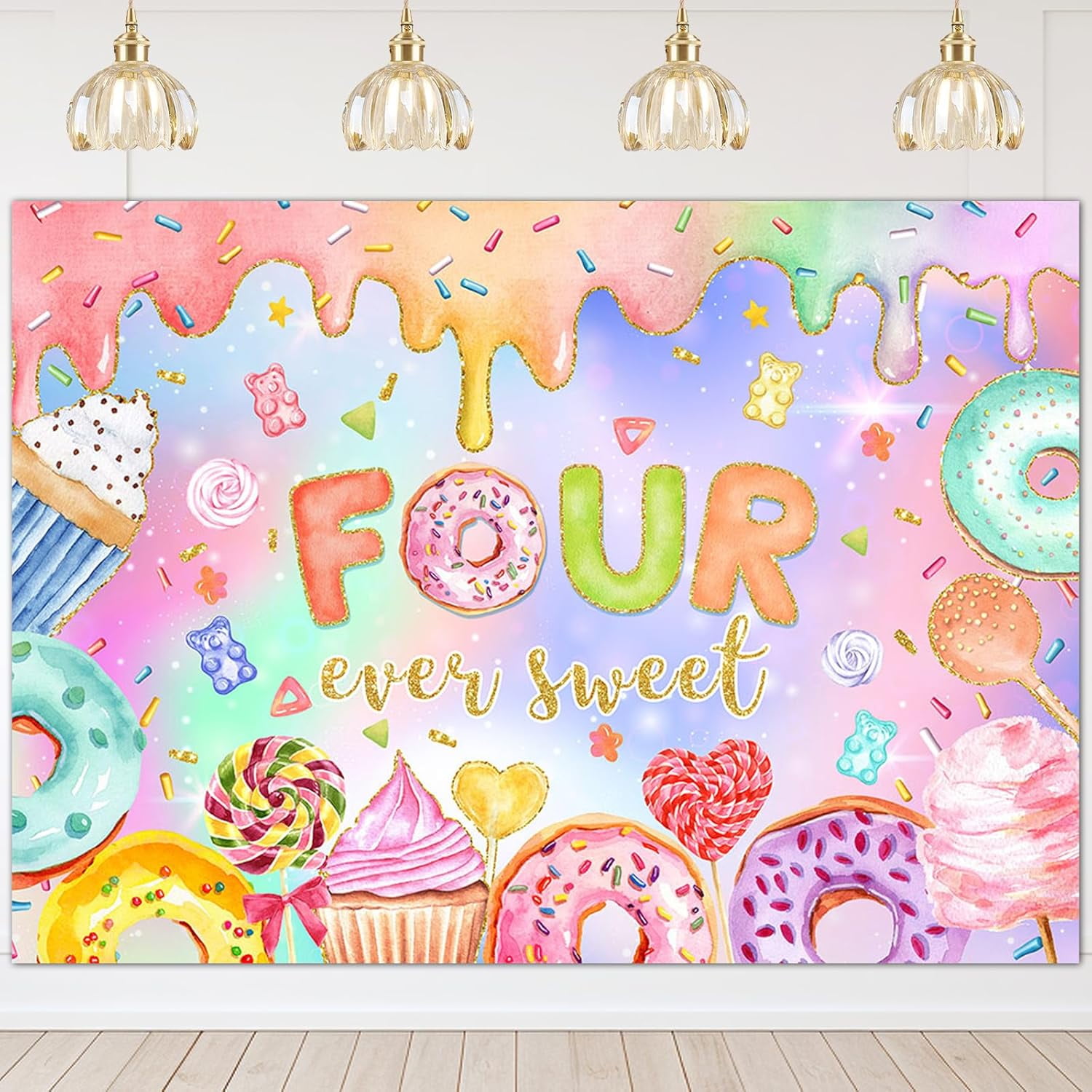 7x5ft Ice Cream Themed 4th Birthday Backdrop - Watercolor Princess Photography Background