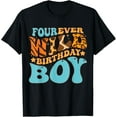 thumbnail image 1 of Four Ever Wild Birthday Boy Retro Groovy Safari Zoo Themed T-ShirtMen and women, Black T-shirt, size: Extra large S-4XL, 1 of 4