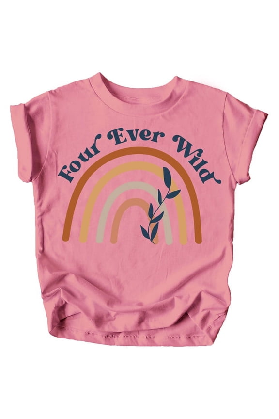 Four Ever Wild Rainbow 4th Birthday Shirts for Baby Toddler & Youth Girls Mauve Shirt 4T