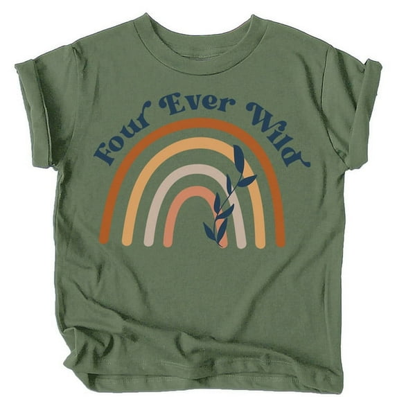 Four Ever Wild Rainbow 4th Birthday Shirts for Baby Toddler & Youth Girls Military Green Shirt 5-6