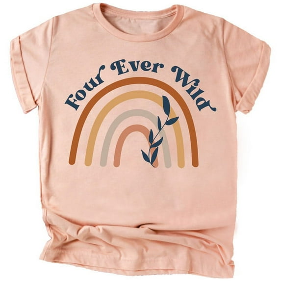 Four Ever Wild Rainbow 4th Birthday Shirts for Baby Toddler & Youth Girls Peach Shirt 4T