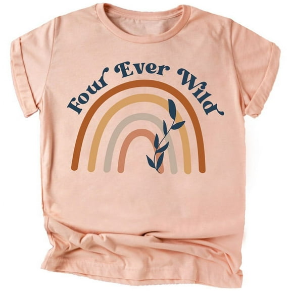 Four Ever Wild Rainbow 4th Birthday Shirts for Baby Toddler & Youth Girls Peach Shirt 4T