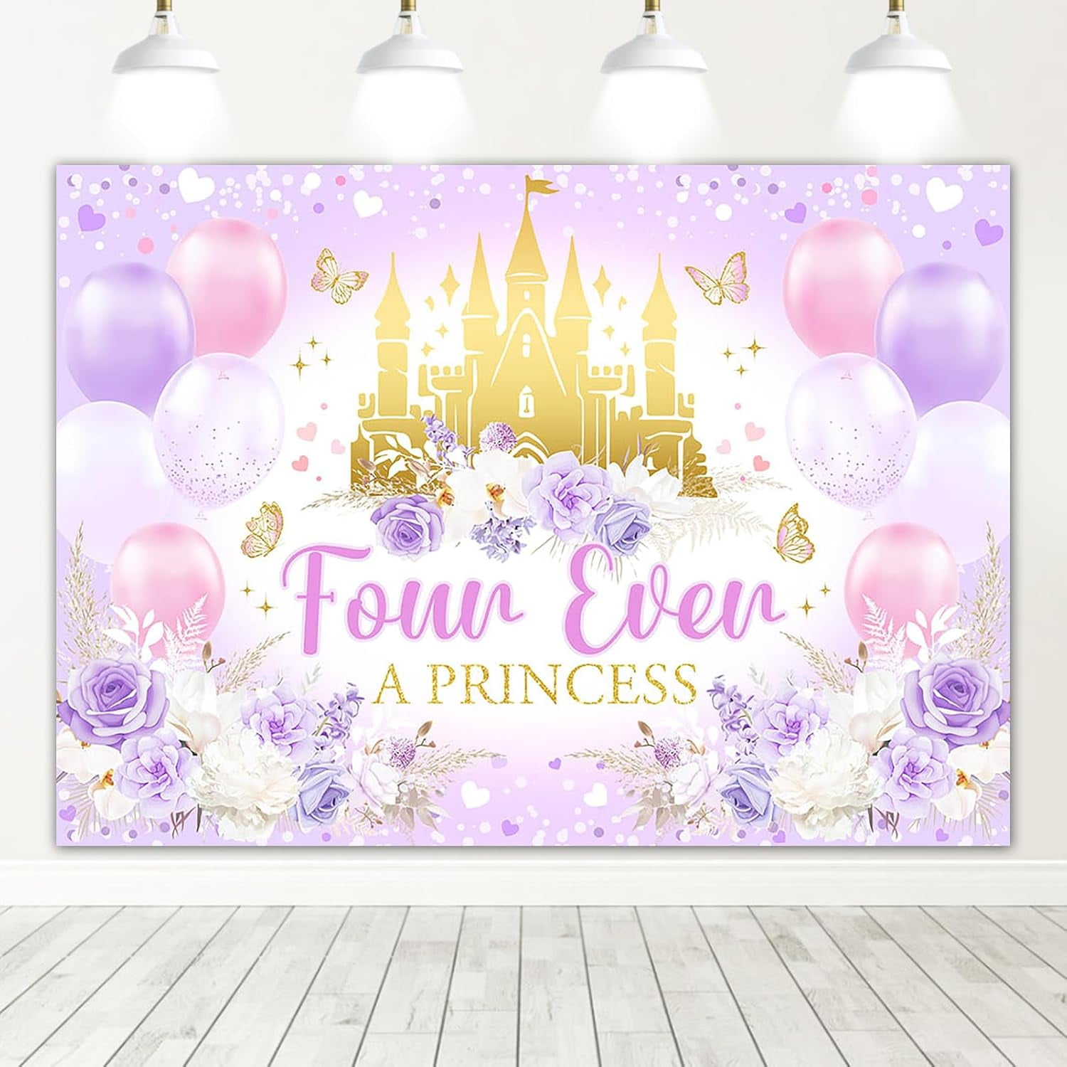 Kreat4joy Four Ever A Princess Birthday Backdrop - 3x5 Ft Princess Theme Party Decor For 4 Year Old Girl