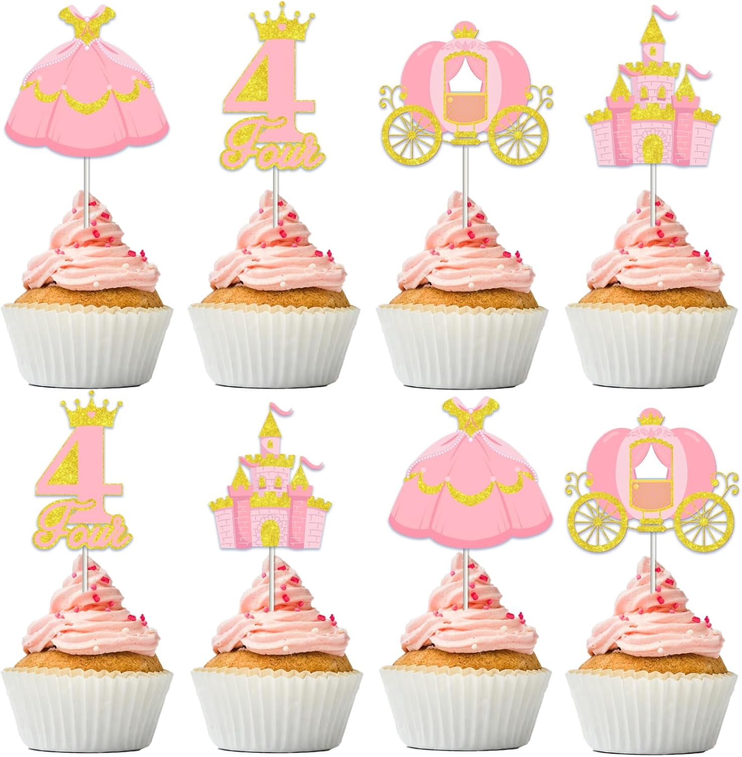 Four Ever A Princess 4th Birthday Decorations - Pink Gold Backdrop & Balloons Arch Kit