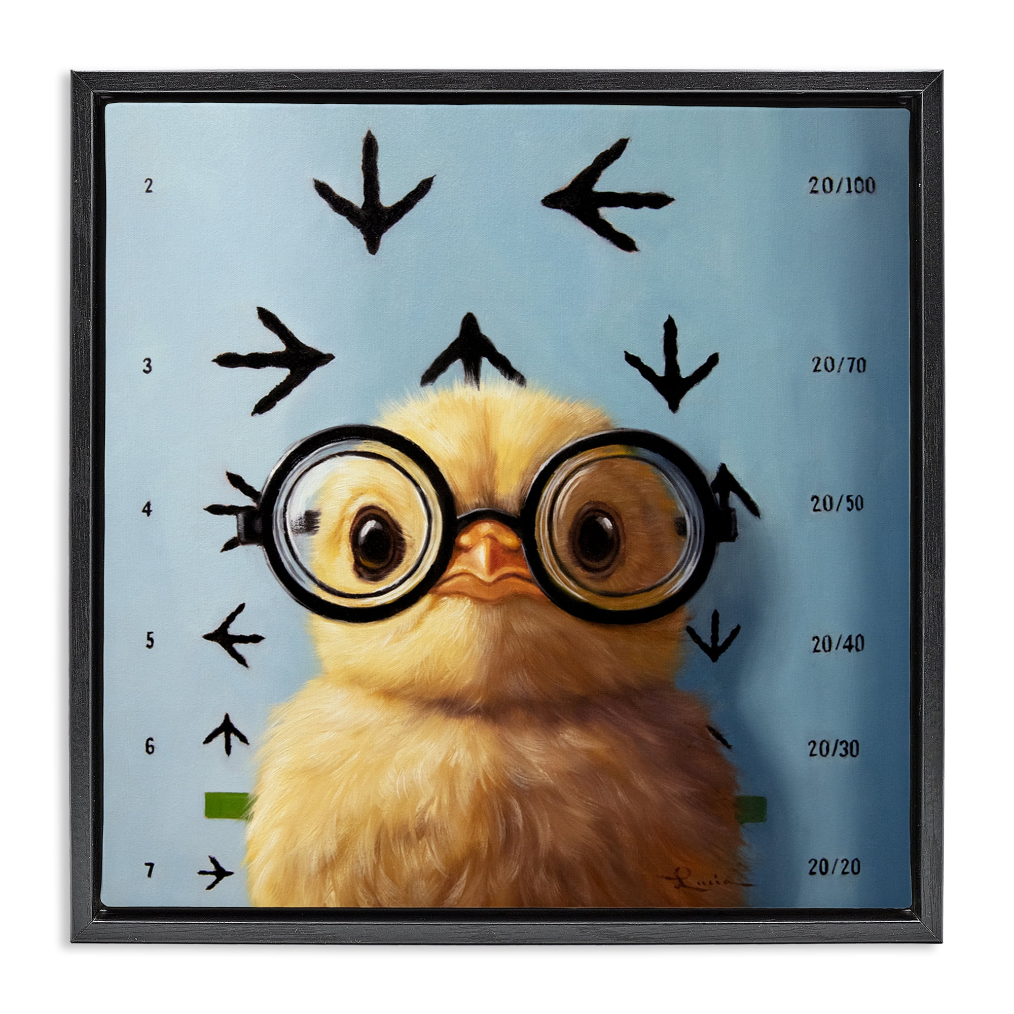Four Eyes Chick Vision Black Framed Floater Canvas Wall Art, design by Lucia Heffernan