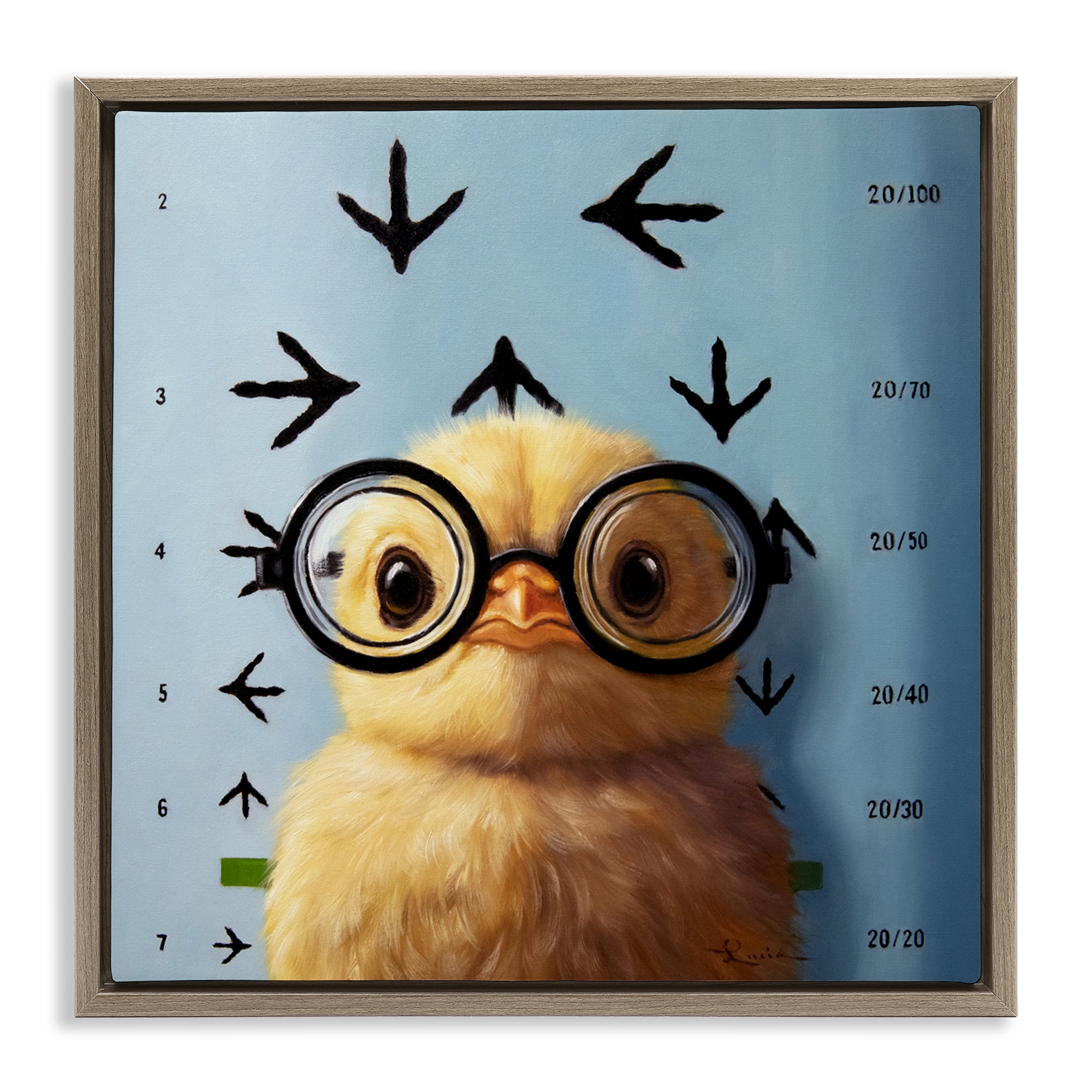 Four Eyes Chick Vision Brown Framed Floater Canvas Wall Art, design by Lucia Heffernan