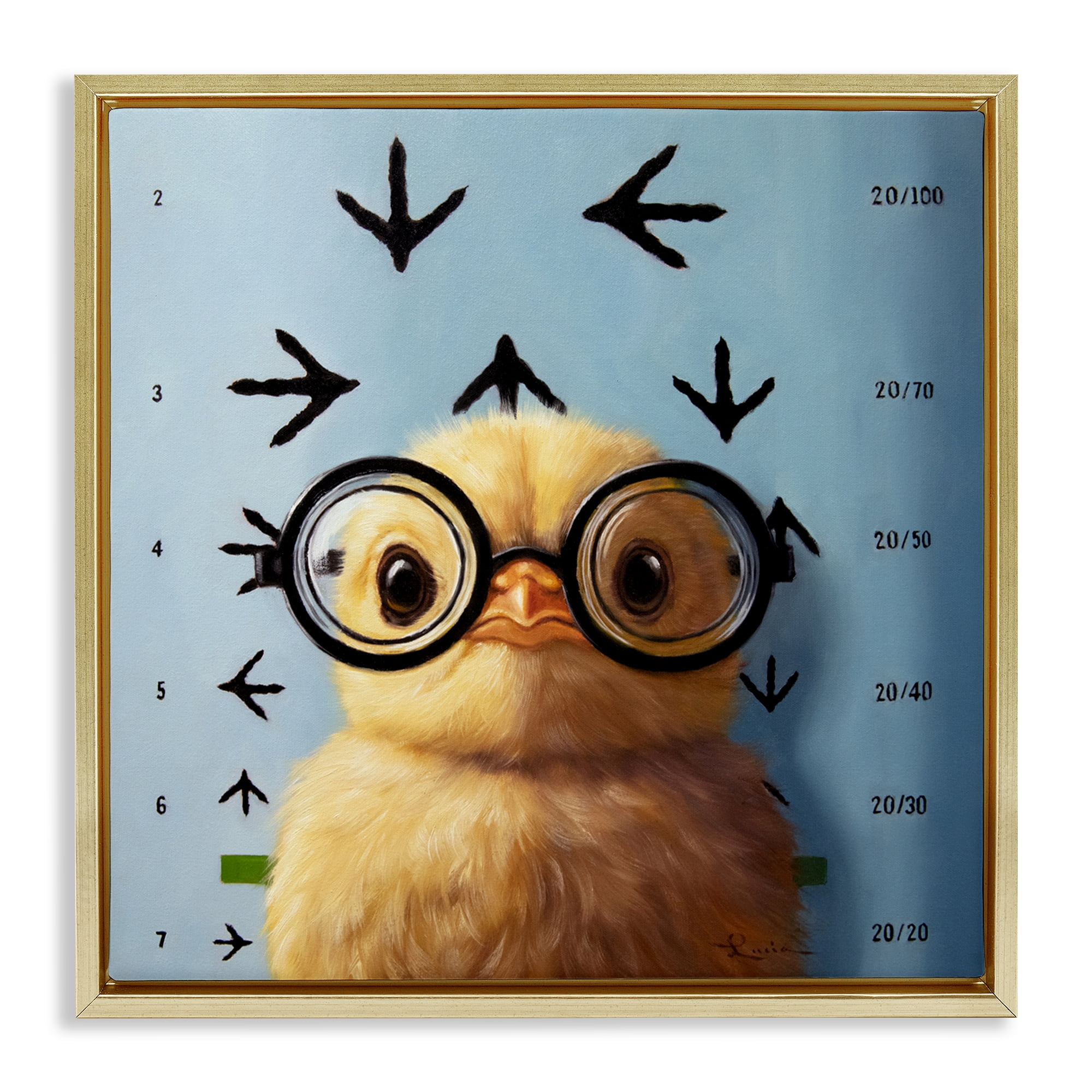 Four Eyes Chick Vision Gold Framed Floater Canvas Wall Art, design by Lucia Heffernan