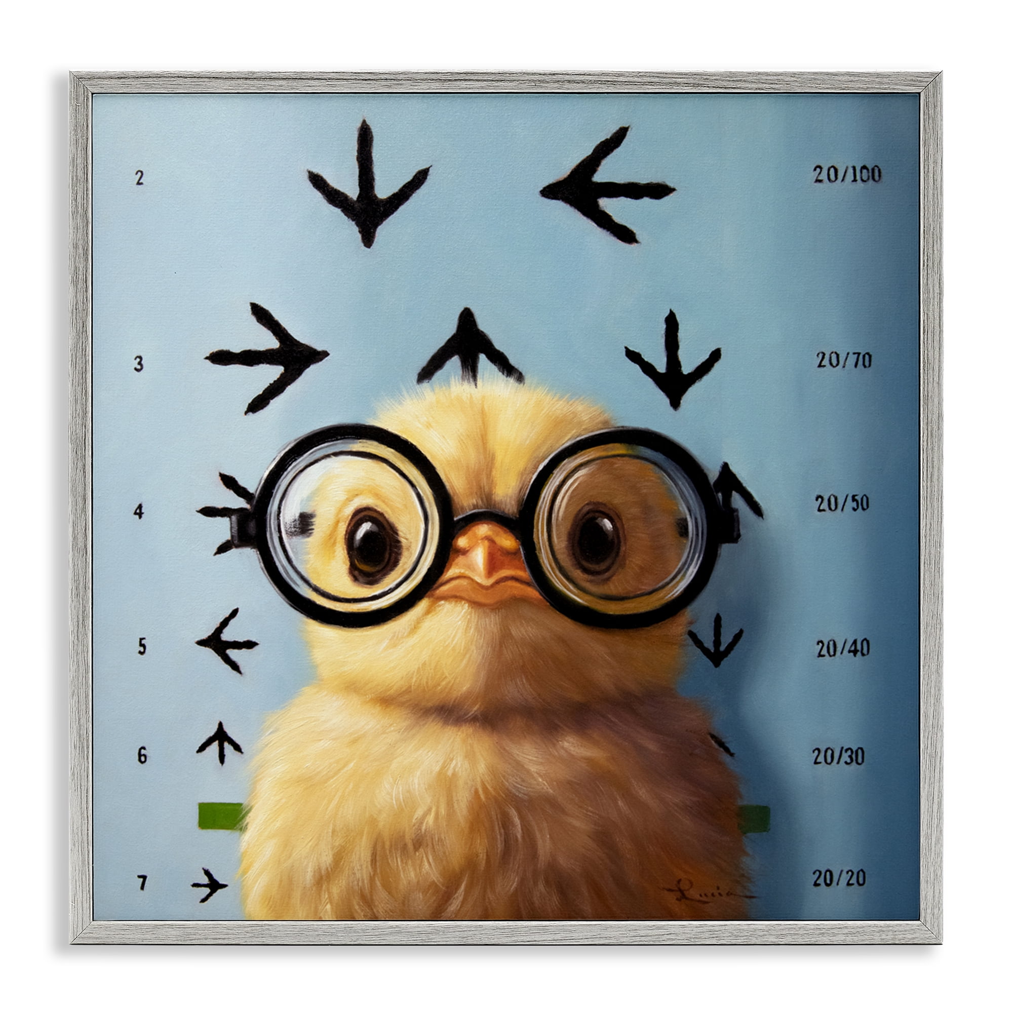 Four Eyes Chick Vision Gray Framed Giclee Art, design by Lucia Heffernan