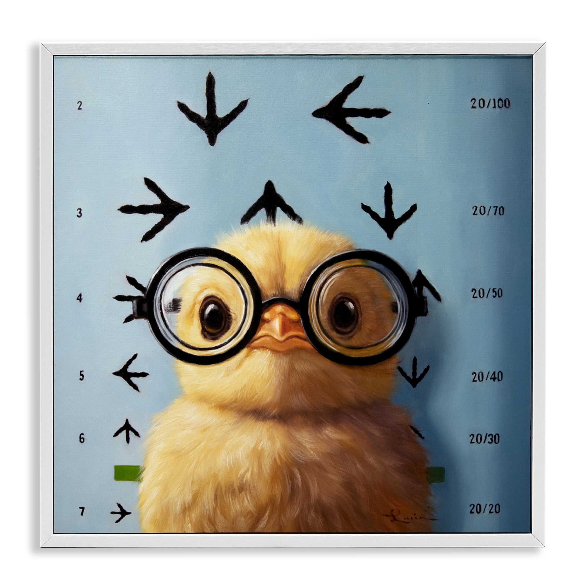 Four Eyes Chick Vision White Framed Giclee Art, design by Lucia Heffernan