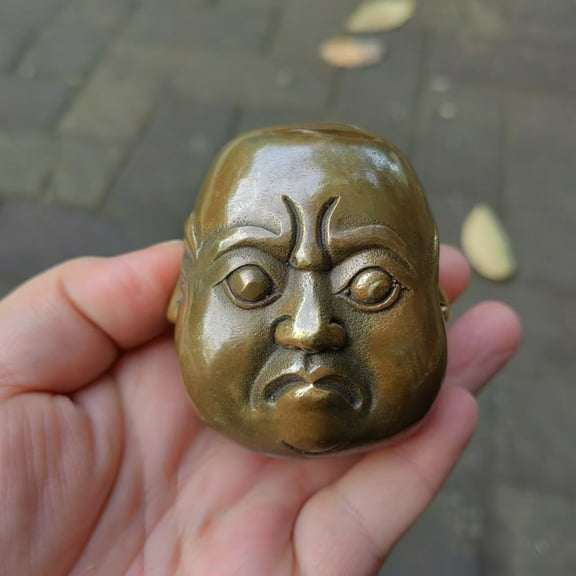 Four Faces Bronze Buddha Head Sculpture Vintage Copper Happy Laugh Maitreya Buddha Head Statue Copper Four Pleasure Anger Sorrow Joy