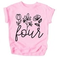 thumbnail image 1 of Four Floral 4th Birthday Shirt for Toddler Girls Fourth Birthday Outfit Black on Pink Shirt 4T, 1 of 2
