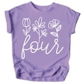 thumbnail image 1 of Four Floral 4th Birthday Shirt for Toddler Girls Fourth Birthday Outfit Purple Shirt 4T, 1 of 2