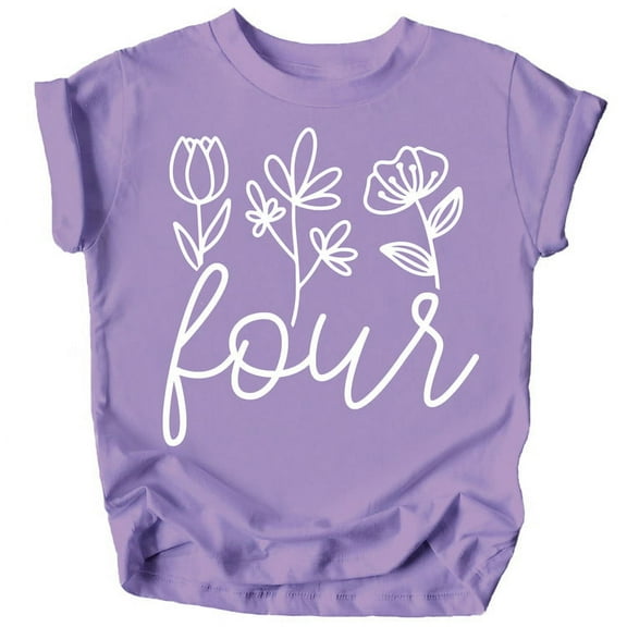 Four Floral 4th Birthday Shirt for Toddler Girls Fourth Birthday Outfit Purple Shirt 4T