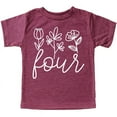thumbnail image 1 of Four Floral 4th Birthday Shirt for Toddler Girls Fourth Birthday Outfit Vintage Burgundy Shirt 3T, 1 of 2