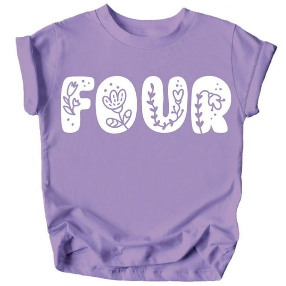 Four Floral Numbers Ages 1-7 Girl's 4th Birthday Shirt Purple Shirt 3T