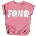 thumbnail image 1 of Four Floral Numbers Ages 1-7 Girl's 4th Birthday Shirt White on Mauve Shirt 5-6, 1 of 2