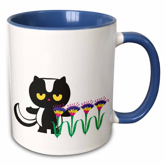 3drose, Four Flowers and a Skunk, 15oz Two-tone Blue Mug