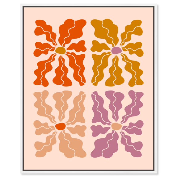 Four Flowers Poster Canvas Trendy Retro Posters by Art Remedy, White Frame, 36 x 45