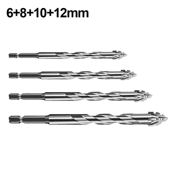 Four-Flute Eccentric Drill Bit Pcs 4Pcs Triangle Glass Tile Punching Bits Carbide Tungsten Steel Alloy 6mm 8mm 10mm 12mm with 1/4 Inch Hex Shank