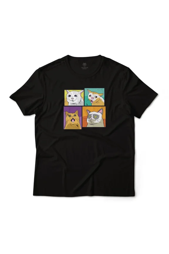 Four Funny Cat Memes Pop Culture Graphic 100% Cotton Novelty Unisex T-Shirt, up to Size 5XL