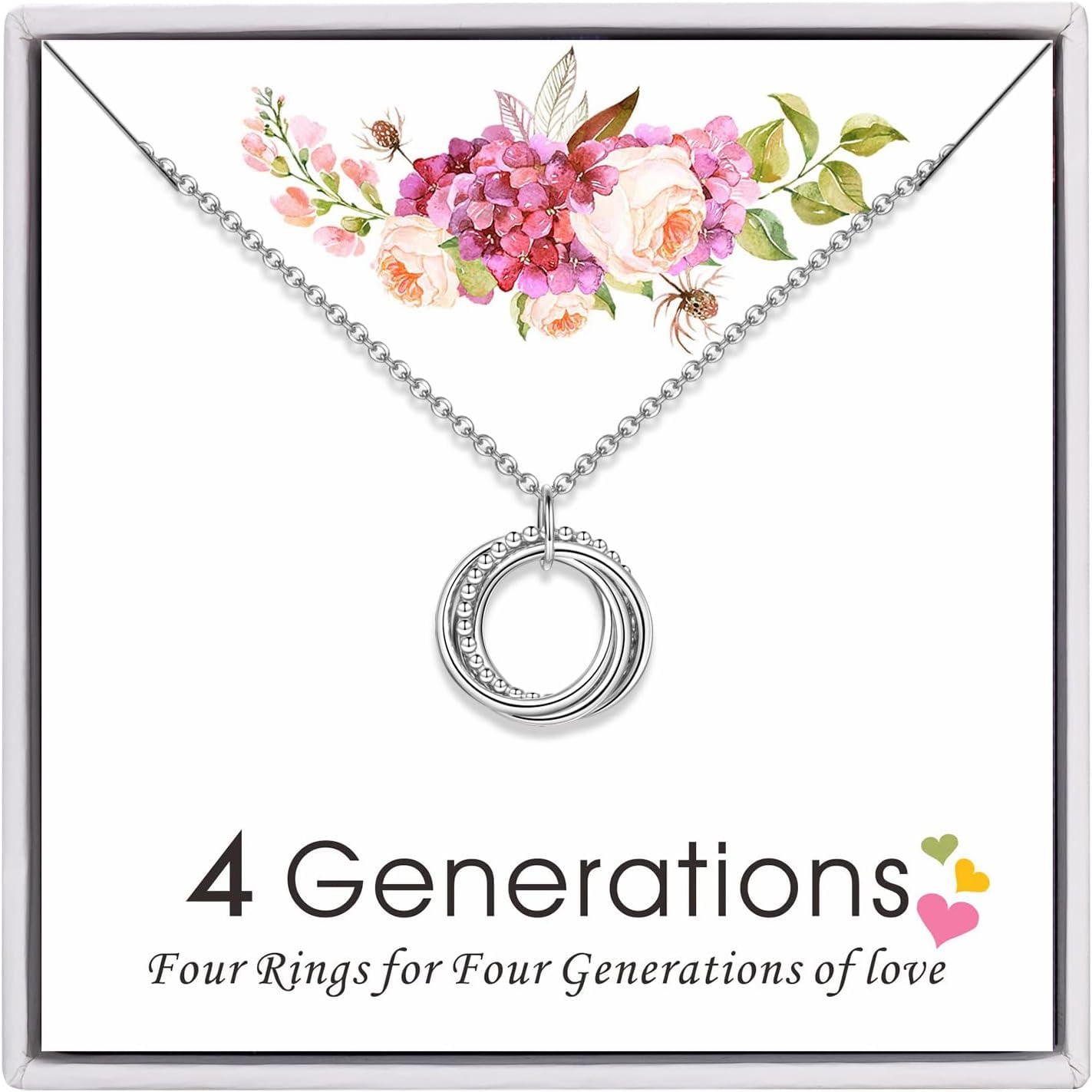 Four Generations Necklace Gifts for Grandma Sterling Silver Necklaces for Women Meaningful Jewelry for Grandmother Mother Daughter and