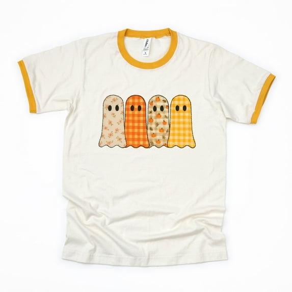 Four Ghosts Checkered Quilted Printed - Womens Ringer Tee