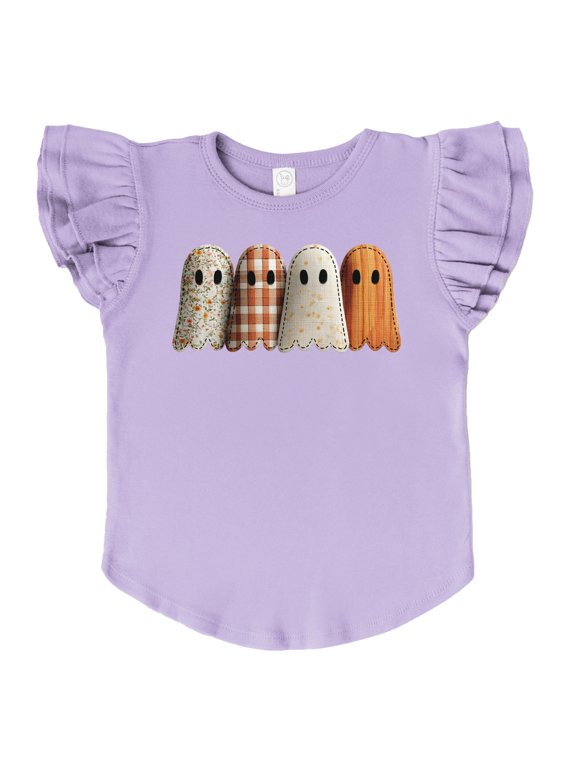 Four Ghosts Shadow Quilted Printed - Flutter Sleeve Graphic T-Shirt