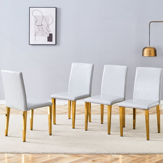 Four Gray Pu Dining Seats - Comfortable And Versatile, With Metal Construction Of 4 Chairs In Modern Comfortable, Soft Sponge Filling Stable