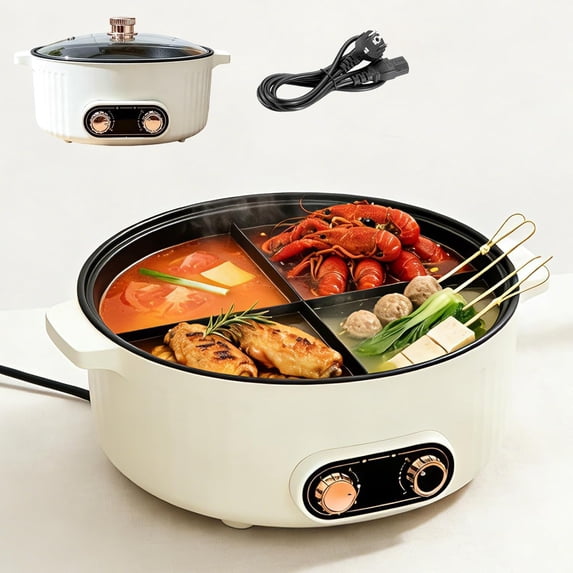 Four Grid Multifunctional Stew Pot,6l Large Capacity Integrated Hot Pots Electric Caldron, Chinese Shabu Shabu Pot for Family Party
