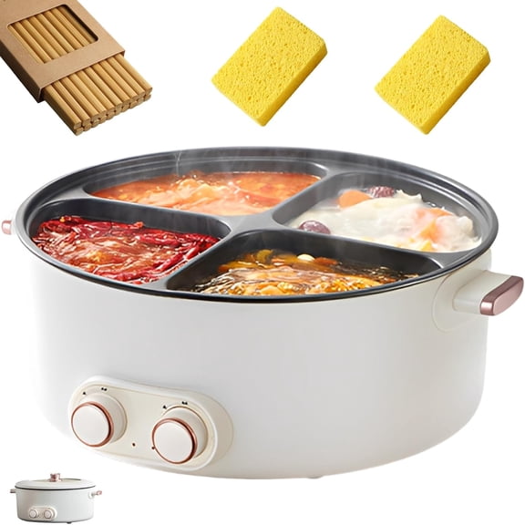 Four Grid Multifunctional Stew Pot, Multifunctional Electric Pot 4 Compartment, 6l Large Capacity Integrated Hot Pots Electric Caldron, 4-Flavor Chinese Shabu Shabu Pot for Home Party (4 Grid)