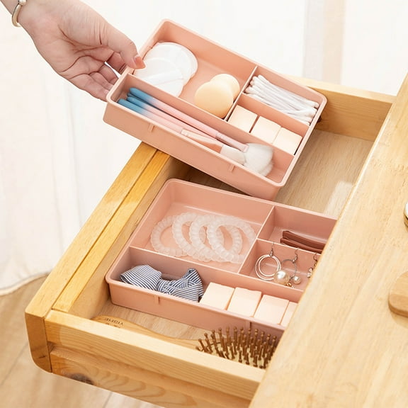 Four Grid Storage Box Plastic Drawer Dividers Flatware Tray Pen Holder Tray Plastic Tray Makeup Tray Plastic Drawers Makeup Vanity Organizer Small Item Pp Office Storage Tray