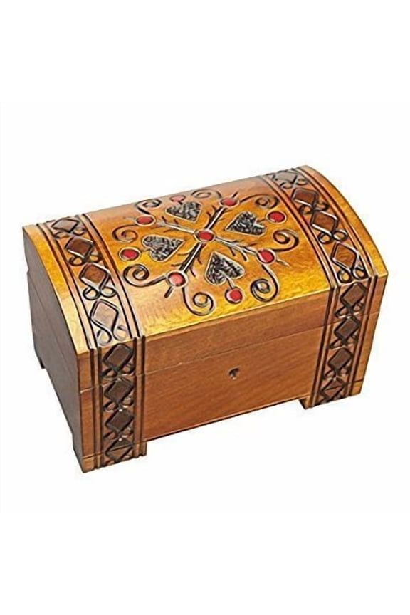 Four Hearts Handmade Wooden Box Polish Jewelry Keepsake Treasure Chest Classic Design