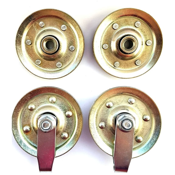 Four Heavy Duty 3 Inch Sheave Pulleys With 3/8 Inch Bore 2 Clevis Fork Straps 2 Bolts 3/8-16 Bolts And 2 Serrated Flange Nuts (200 Pound Load)