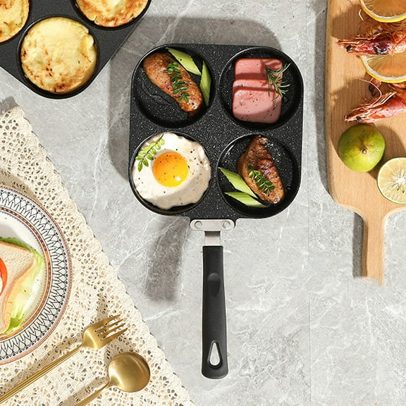 Four-Hole Non-Stick Frying Pan for Burgers & Pancakes | 20cm Square or 24cm Round Grill Pan | Cast Iron Breakfast Skillet for Eggs & Sausages | 1-Pack