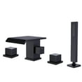 thumbnail image 1 of Four Holes Deck Mounted Roman Tub Filler with Hand Shower, 3 Square Knob Handles Bathroom Bathtub Faucet, Matte Black, 1 of 5
