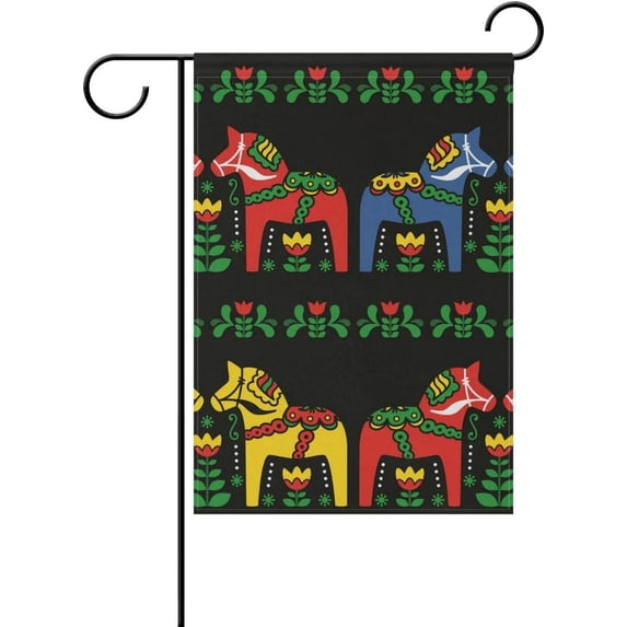Four Horse Garden Flag Yard Decor Double Sided,Swedish Dala Horse Garden Flag Stand For Patio Lawn Garden Outside 30x45 cm