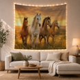 thumbnail image 1 of Four Horses Running in a Sunlit Meadow at Sunset Majestic Digital Art for Nature Lovers Equine Art Print Birthday Gift Tapestry Wall Hanging for Bedroom and Living Room, 1 of 7