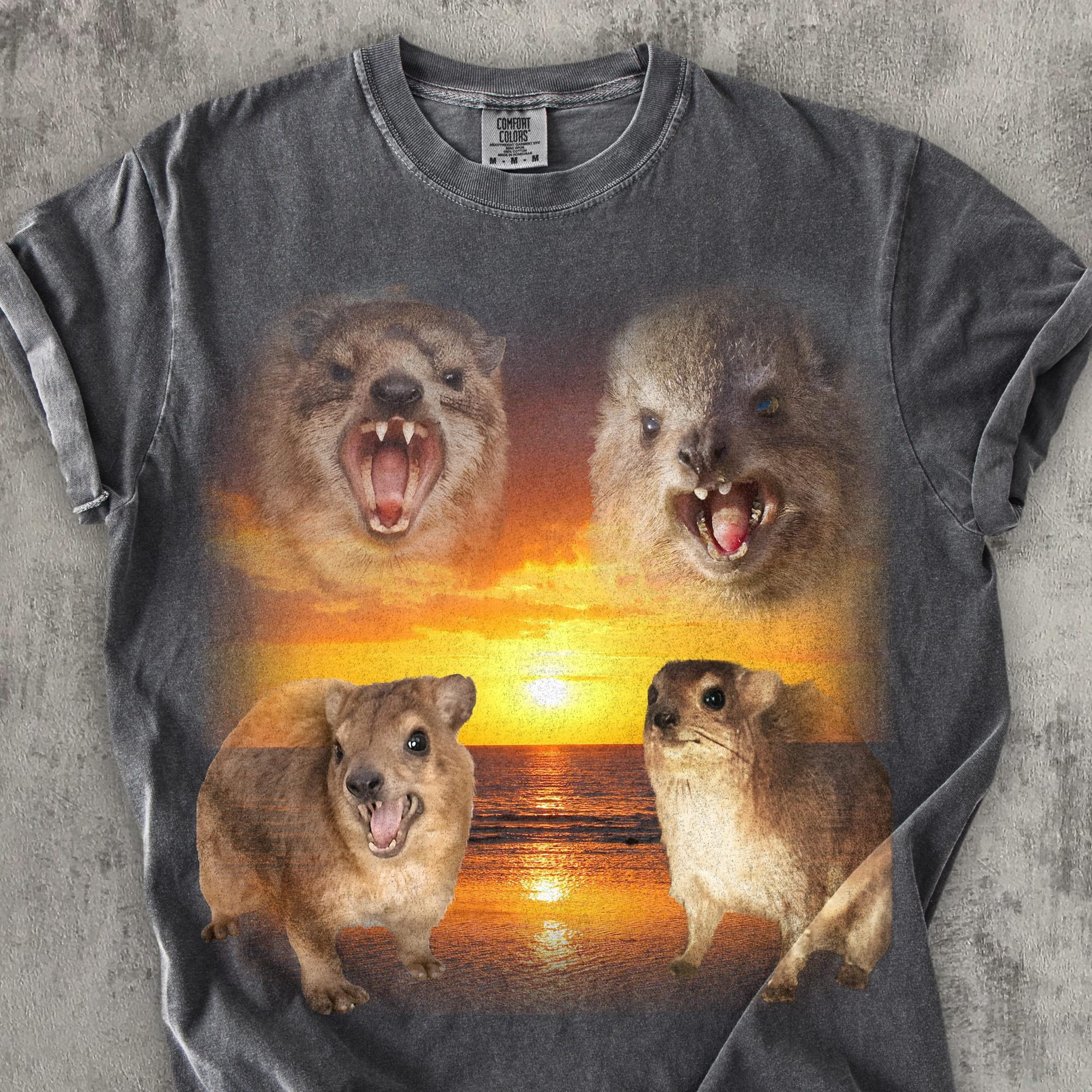 Four Hyraxes Retro Graphic Tshirts Hyrax Sunset Shirt Gag Gifts Silly ...