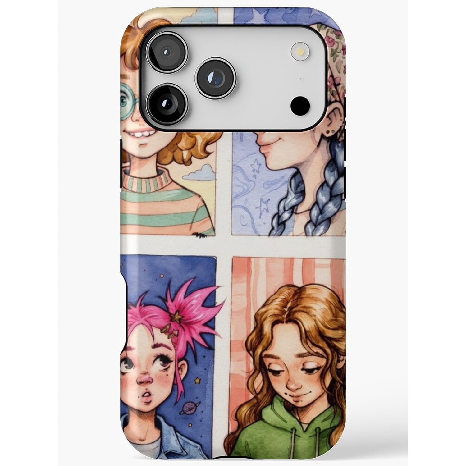 Four Illustrated Female Portrait Collage Tough Case for Apple iPhone ...