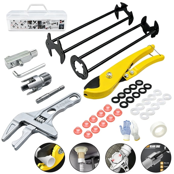 8-in-1 Multifunctional Sink Wrench, Plumbing Tool Set, including pipe pliers and a PVC cutter; suitable for installing and removing faucets in the kitchen, bathroom, and throughout the home