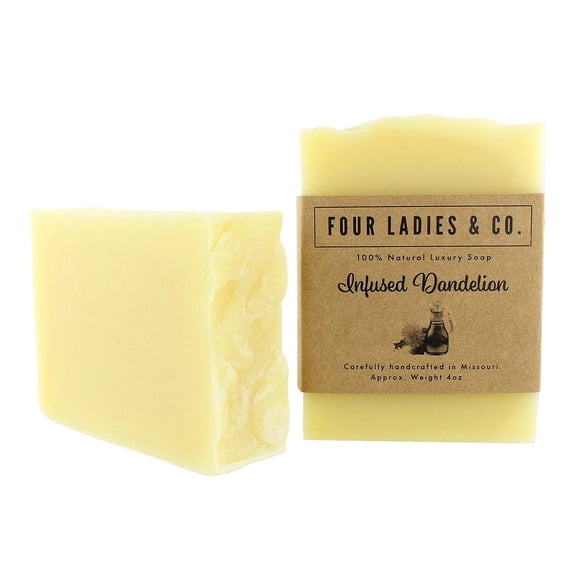 Four Ladies & Co. 100% Natural Aloe Vera Bar Soap, Infused Dandelion, 4 oz