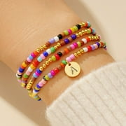 TURANDOSS 4Pcs 14K Gold Plated Bohemian Colorful Beaded Disc Initial Bracelet for Women Girls Letter A-Z Trend Jewelry Personalized Christmas Birthday Gift for Women Teen Girls Stocking Stuffers
