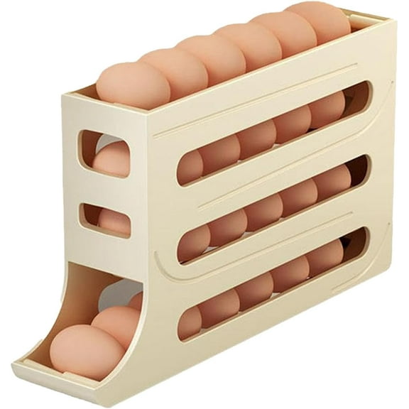 Four Layer Egg Storage Rack, 4 Layer Automatic Egg Rolling Dispenser, 4 Tiers Egg Holder For Fridge Can Store 30 Eggs, Used In Kitchens And Cabinets To Save Space (White)