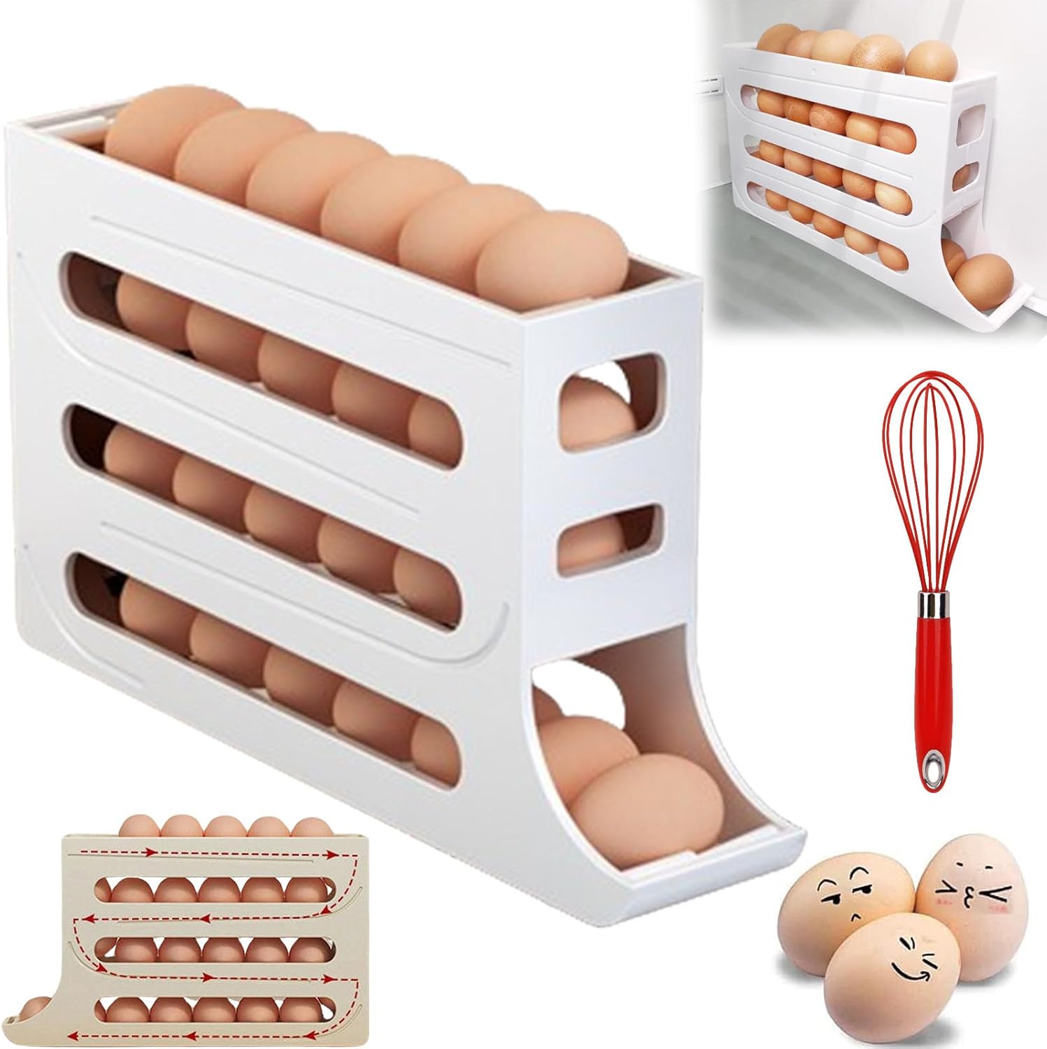Four-Layer Egg Storage Rack, 4 Tiers Egg Holder for Fridge, Can Store 30 Eggs, Home Four-Layer Egg Holder, Egg Holder for Fridge, Suitable for Kitchen, Cabinets (2Pcs-B)