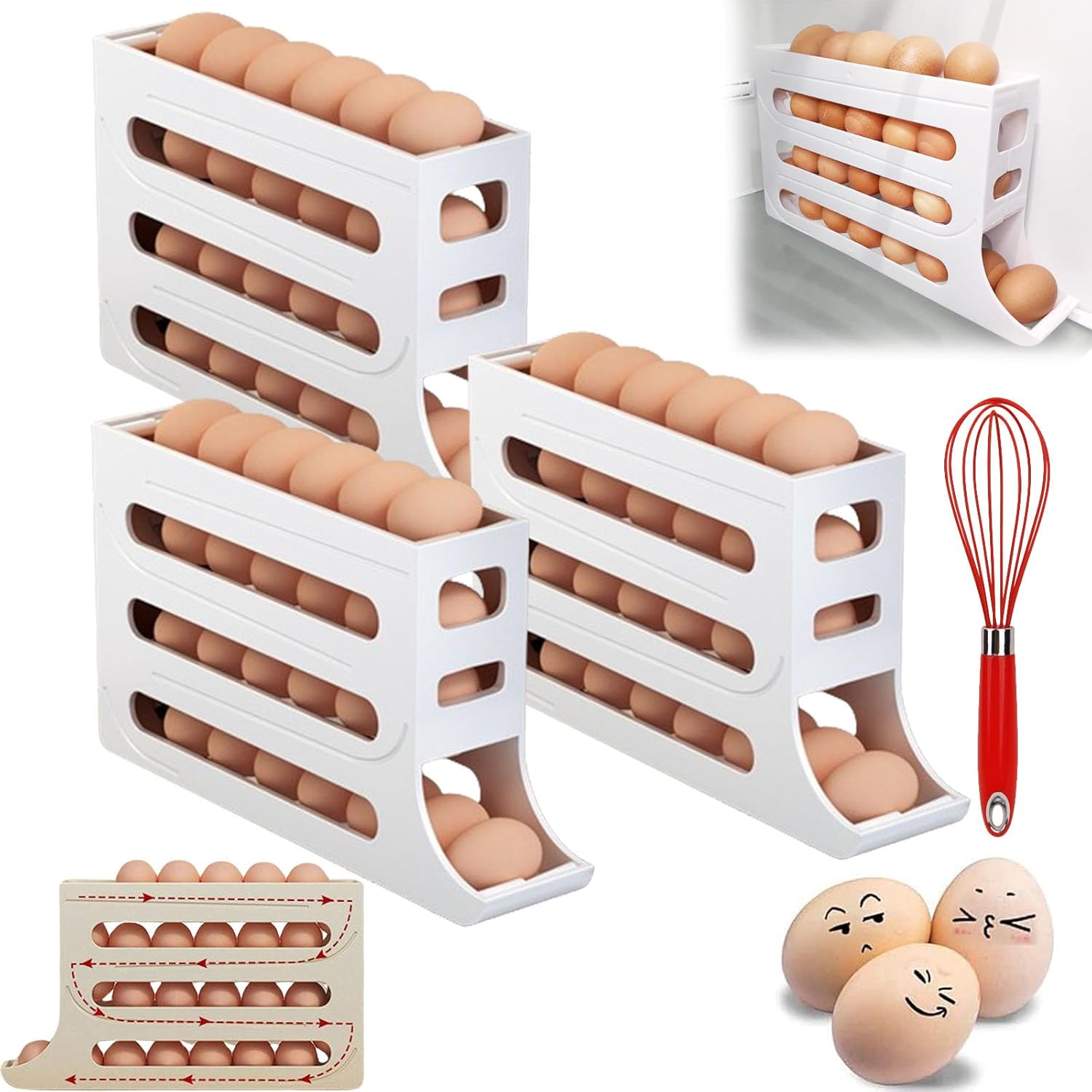 Four-Layer Egg Storage Rack, 4 Tiers Egg Holder for Fridge, Can Store 30 Eggs, Home Four-Layer Egg Holder, Egg Holder for Fridge, Suitable for Kitchen, Cabinets (2Pcs-B)