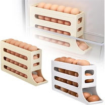 Four-Layer Egg Storage Rack, Auto Rolling Fridge Egg Organizer, Refrigerator Egg Storage Box,4 Tier Rolling Egg Holder Dispenser (1 PCS Beige)